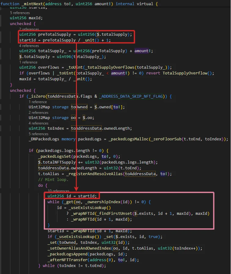 The _mintNext implementation